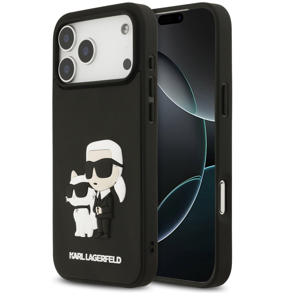 Karl Lagerfeld 3D Rubber Karl and Choupette Apple iPhone 17 Pro Max hátlap tok, fekete