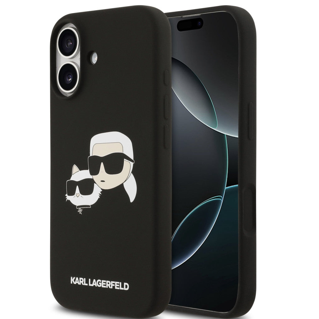 Karl Lagerfeld Silicone Double Heads Print Apple iPhone 17 MagSafe kompatibilis hátlap tok, fekete