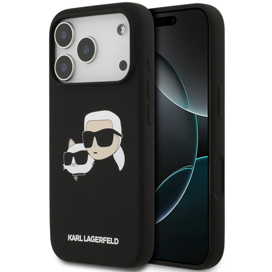 Karl Lagerfeld Silicone Double Heads Print Apple iPhone 17 Pro MagSafe kompatibilis hátlap tok, fekete