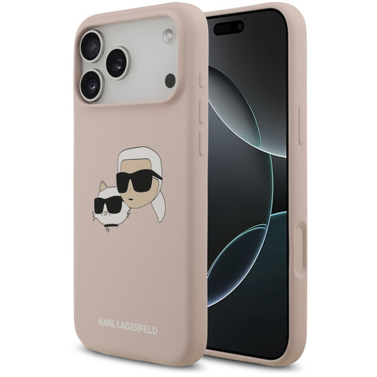 Karl Lagerfeld Silicone Double Heads Print Apple iPhone 17 Pro Max MagSafe kompatibilis hátlap tok, rózsaszín