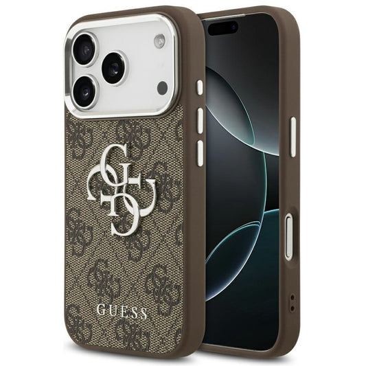 Guess 4G Big 4G Classic Logo Apple iPhone 17 Pro Max hátlap tok, barna-ezüst