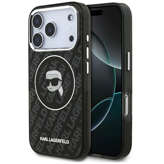 Karl Lagerfeld IML Karl Head Logo iPhone 17 Pro Max MagSafe kompatibilis hátlap tok, fekete