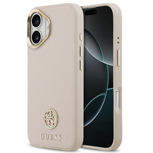 Guess 4G Grained Strass Logo Apple iPhone 17 MagSafe tok kameravédő peremmel, rózsaszín-arany