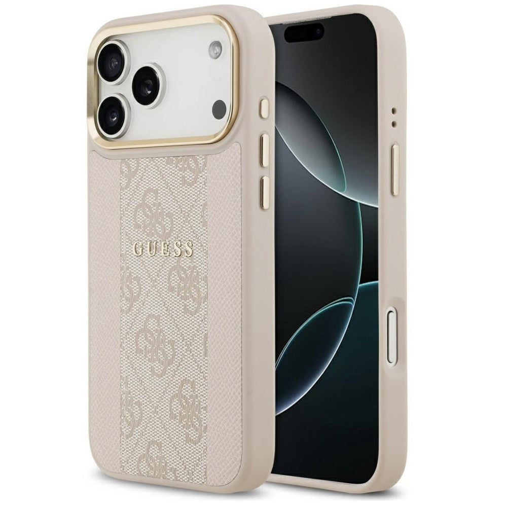 Guess 4G Stripe Apple iPhone 17 Pro Max MagSafe tok kameravédő kerettel, rózsaszín-arany