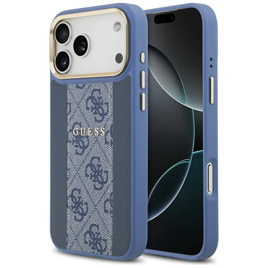 Guess 4G Stripe Apple iPhone 17 Pro Max MagSafe tok kameravédő kerettel, kék-arany