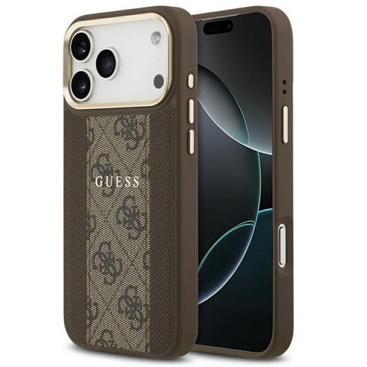 Guess 4G Stripe Apple iPhone 17 Pro Max MagSafe tok kameravédő kerettel, barna-arany