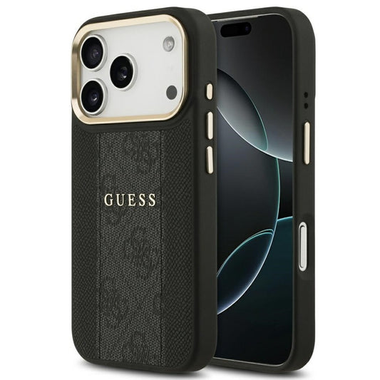 Guess 4G Stripe Apple iPhone 17 Pro MagSafe tok kameravédő kerettel, fekete-arany