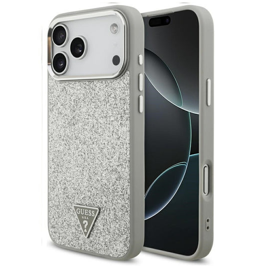 Guess Glitter Triangle Logo Apple iPhone 17 Pro Max MagSafe tok, csillámos, ezüst