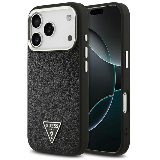 Guess Glitter Triangle Logo Apple iPhone 17 Pro MagSafe tok, csillámos, fekete