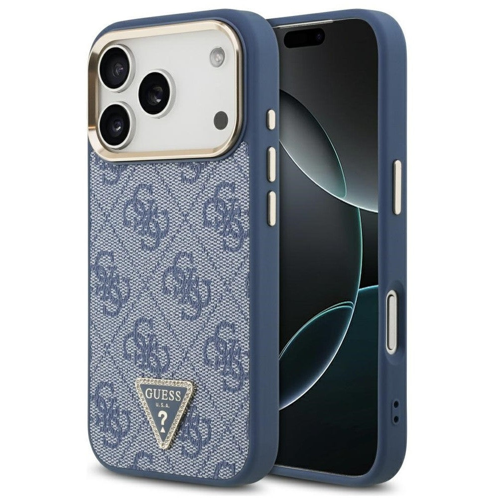 Guess 4G Triangle Logo Apple iPhone 17 Pro MagSafe tok kameravédő peremmel, kék-arany