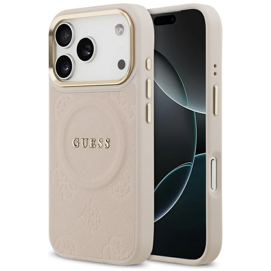 Guess Peony Hot Stamp Apple iPhone 17 Pro MagSafe tok kameravédő peremmel, rózsaszín-arany