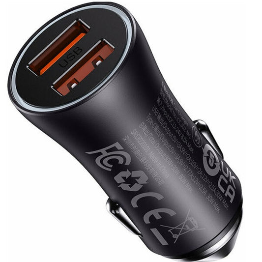 Baseus Golden Contactor Max 2xUSB-A autós töltő, 60W, szürke