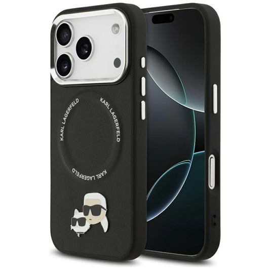Karl Lagerfeld Karl & Choupette Pins Apple iPhone 17 Pro Max MagSafe kompatibilis hátlap tok, fekete