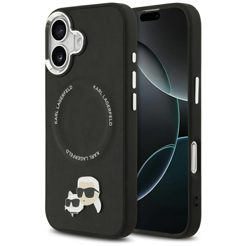 Karl Lagerfeld Karl & Choupette Pins Apple iPhone 17 MagSafe kompatibilis hátlap tok, fekete
