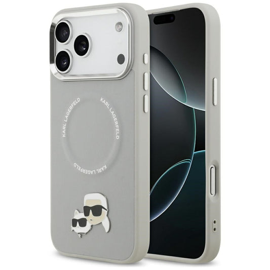 Karl Lagerfeld Karl & Choupette Pins Apple iPhone 17 Pro MagSafe kompatibilis hátlap tok, szürke