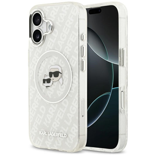 Karl Lagerfeld IML Glitter Karl & Choupette Heads Logo Apple iPhone 17 MagSafe kompatibilis hátlap tok, csillámos, szürke