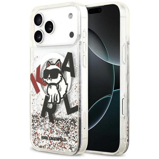 Karl Lagerfeld Liquid Glitter Choupette Logo Apple iPhone 17 Pro Max MagSafe kompatibilis hátlap tok, csillámos, átlátszó
