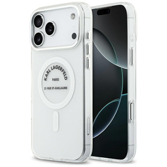 Karl Lagerfeld Liquid Glitter Choupette Logo Apple iPhone 17 Pro MagSafe kompatibilis hátlap tok, csillámos, átlátszó