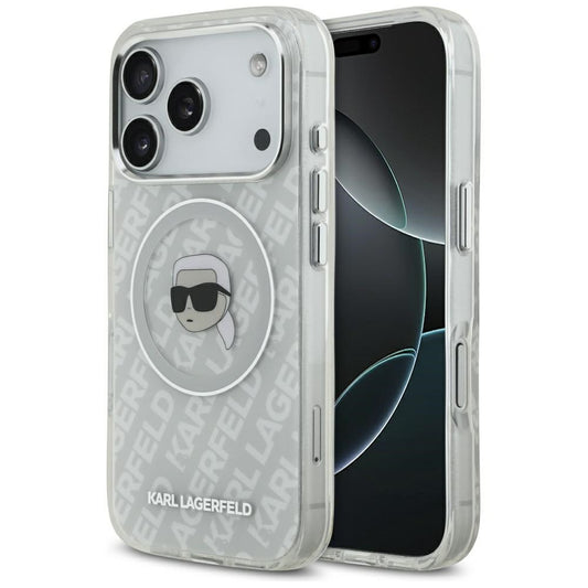 Karl Lagerfeld IML Karl Head Logo Apple iPhone 17 Pro MagSafe kompatibilis hátlap tok, szürke
