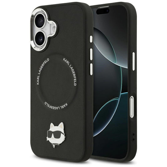 Karl Lagerfeld Choupette Pin Apple iPhone 17 MagSafe kompatibilis hátlap tok, fekete