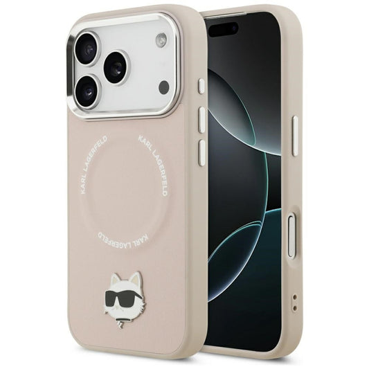 Karl Lagerfeld Choupette Pin Apple iPhone 17 Pro Max MagSafe kompatibilis hátlap tok, rózsaszín