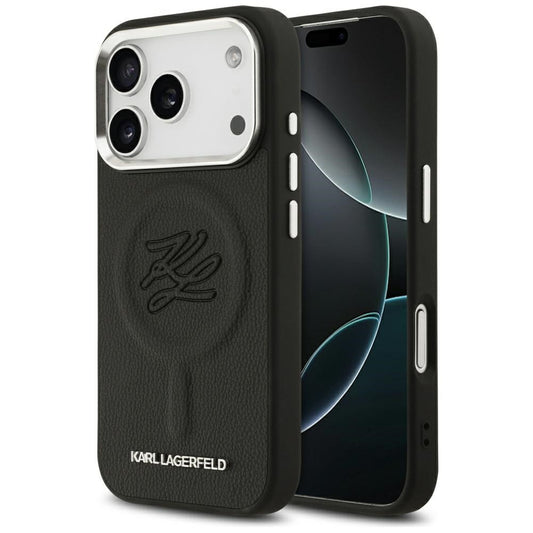 Karl Lagerfeld Initial & Metal Logo Apple iPhone 17 Pro Max MagSafe kompatibilis hátlap tok, fekete