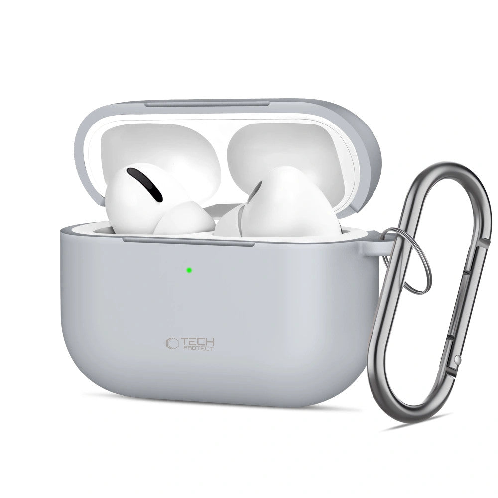Tech-Protect AirPods Pro 3 szilikon tok, karabinerrel, szürke