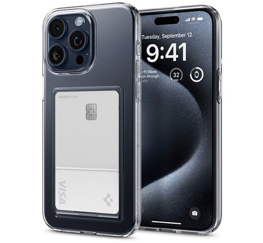 Spigen Crystal Slot Apple iPhone 15 Pro tok kártyatartóval, Crystal Clear, átlátszó -  iPhone 15 Pro tok a Domshop kínálatából