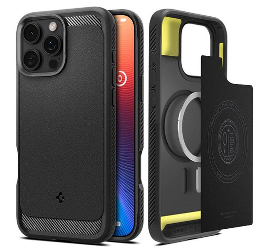 Spigen Rugged Armor MagFit Apple iPhone 16 Pro Max tok, Matte Black, fekete ACS07986 -  iPhone 16 Pro Max tok a Domshop kínálatából