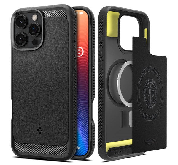 Spigen Rugged Armor MagFit Apple iPhone 16 Pro Max tok, Matte Black, fekete ACS07986 -  iPhone 16 Pro Max tok a Domshop kínálatából