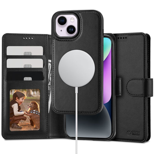 Apple iPhone 15, Oldalra nyíló tok, stand, mágnes csattal, kivehető tokkal, Magsafe töltővel kompatibilis, TP Wallett Magsafe, fekete – iPhone 15 tok a Tech Protect kínálatából | Domshop