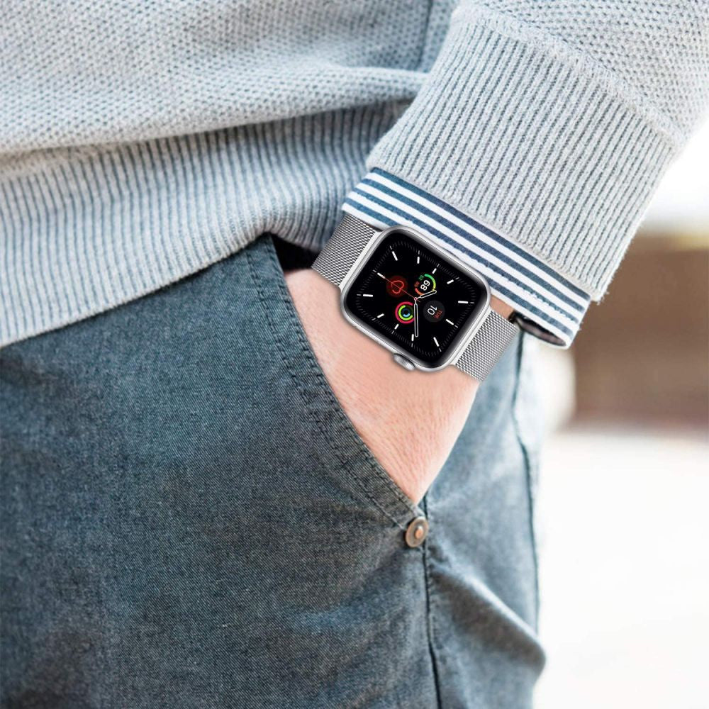 Apple Watch 4-6, SE, SE (2022) (38 / 40 mm) / Watch 7-9 (41 mm) / Watch 10 (42 mm), fém pótszíj, milánói stílus, TP MilaneseBand, ezüst – Apple Watch Fém Szíjak a Tech Protect kínálatából | Domshop