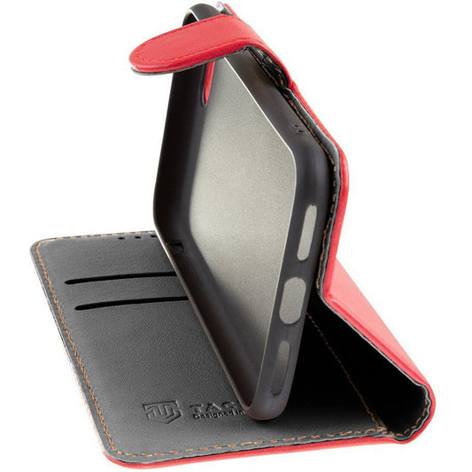 Apple iPhone 16e, Oldalra nyíló tok, stand, kártyatartóval, csatos, Tactical Field Notes, piros – iPhone 16e tok a Tactical kínálatából | Domshop