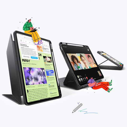 Apple iPad Air 13 (2024 / 2025), mappa tok, kitámasztóval, érintőceruza tartóval, ESR Flip Hybrid Case, fekete