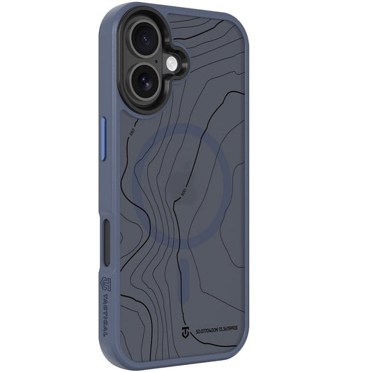 Apple iPhone 17, Műanyag hátlap védőtok + szilikon keret, közepesen ütésálló, Magsafe kompatibilis, térkép minta, Tactical MagForce Hyperstealth Sika, áttetsző/sötétkék