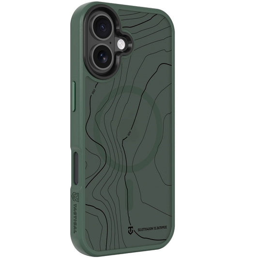 Apple iPhone 17, Műanyag hátlap védőtok + szilikon keret, közepesen ütésálló, Magsafe kompatibilis, térkép minta, Tactical MagForce Hyperstealth Sika, áttetsző/zöld