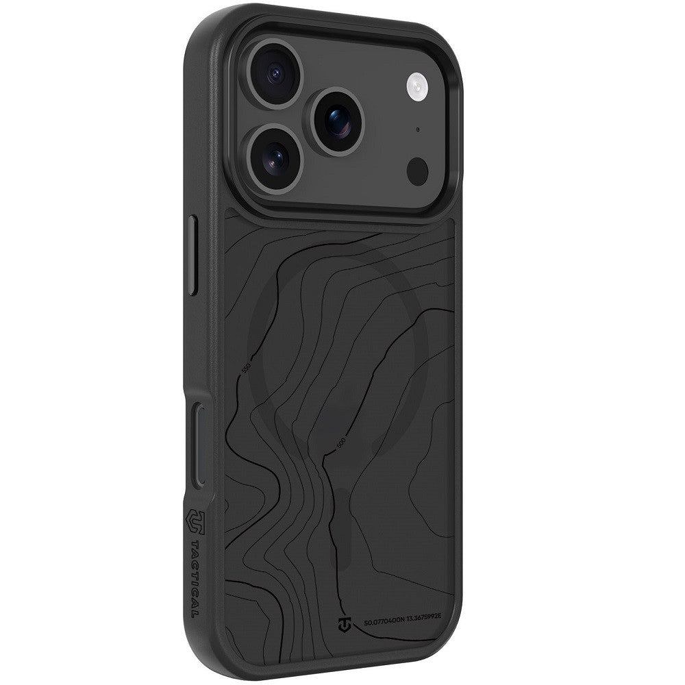 Apple iPhone 17 Pro, Műanyag hátlap védőtok + szilikon keret, közepesen ütésálló, Magsafe kompatibilis, térkép minta, Tactical MagForce Hyperstealth Sika, áttetsző/szürke