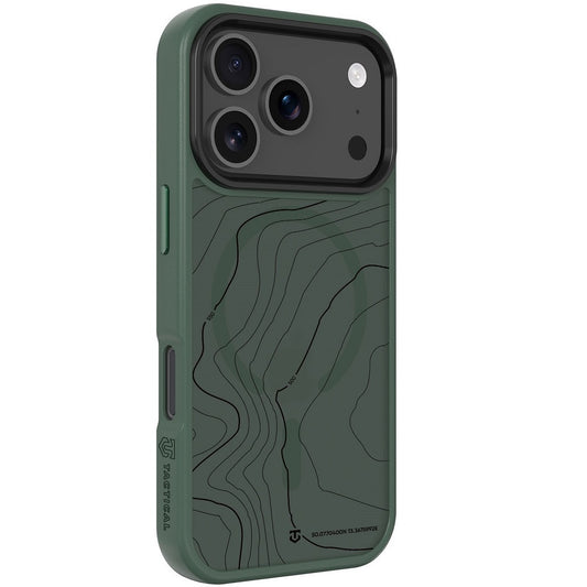 Apple iPhone 17 Pro, Műanyag hátlap védőtok + szilikon keret, közepesen ütésálló, Magsafe kompatibilis, térkép minta, Tactical MagForce Hyperstealth Sika, áttetsző/zöld