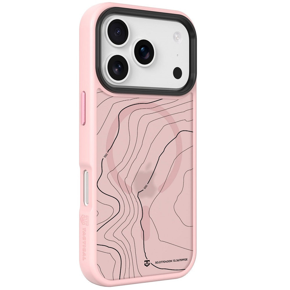Apple iPhone 17 Pro, Műanyag hátlap védőtok + szilikon keret, közepesen ütésálló, Magsafe kompatibilis, térkép minta, Tactical MagForce Hyperstealth Sika, áttetsző/rózsaszín