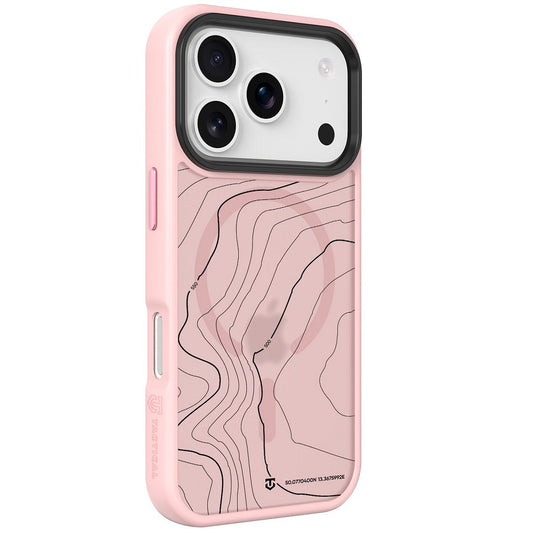 Apple iPhone 17 Pro, Műanyag hátlap védőtok + szilikon keret, közepesen ütésálló, Magsafe kompatibilis, térkép minta, Tactical MagForce Hyperstealth Sika, áttetsző/rózsaszín