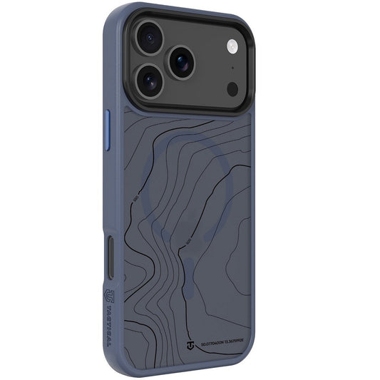 Apple iPhone 17 Pro Max, Műanyag hátlap védőtok + szilikon keret, közepesen ütésálló, Magsafe kompatibilis, térkép minta, Tactical MagForce Hyperstealth Sika, áttetsző/sötétkék