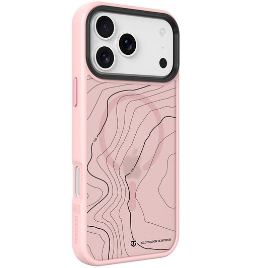 Apple iPhone 17 Pro Max, Műanyag hátlap védőtok + szilikon keret, közepesen ütésálló, Magsafe kompatibilis, térkép minta, Tactical MagForce Hyperstealth Sika, áttetsző/rózsaszín