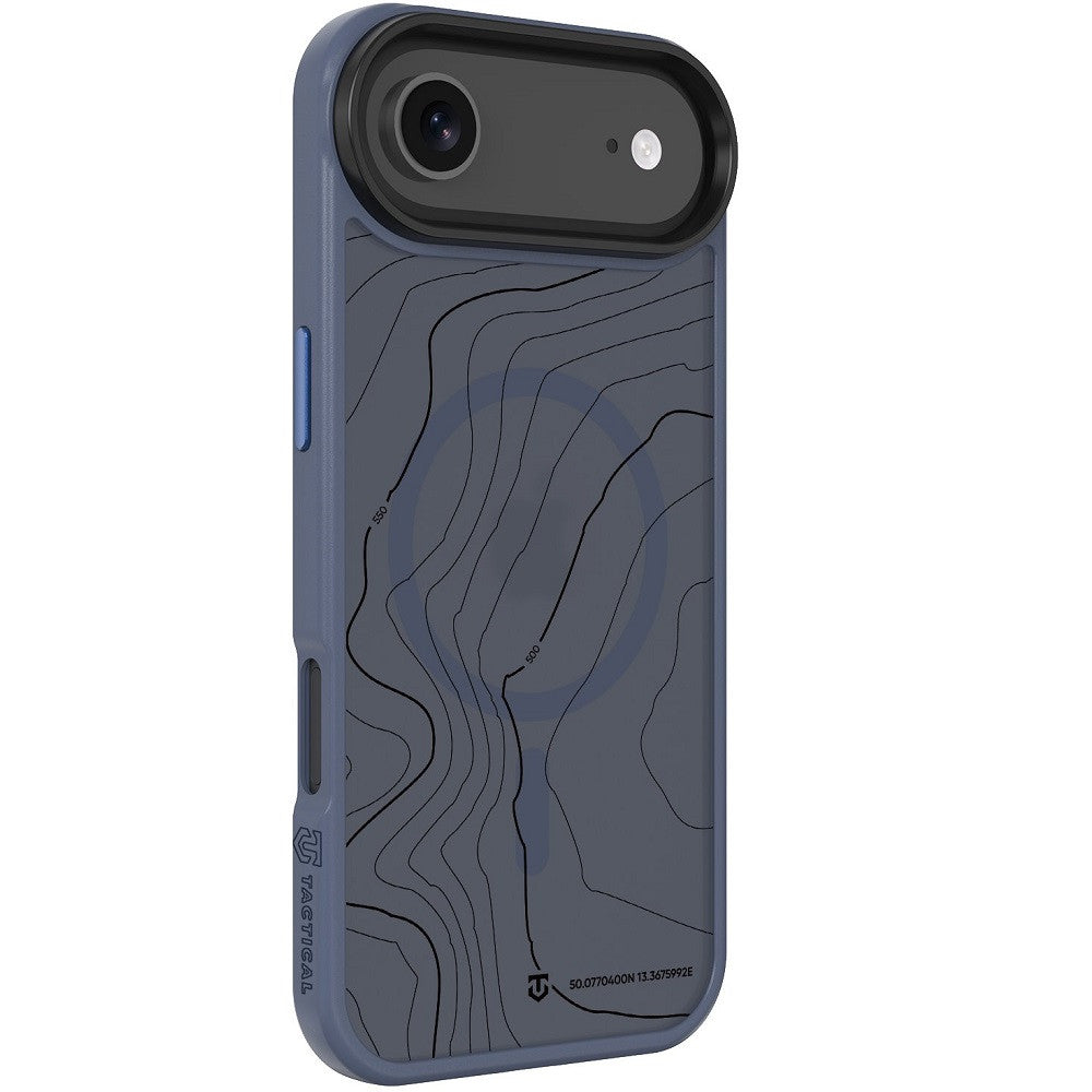 Apple iPhone Air (2025), Műanyag hátlap védőtok + szilikon keret, közepesen ütésálló, Magsafe kompatibilis, térkép minta, Tactical MagForce Hyperstealth Sika, áttetsző/sötétkék