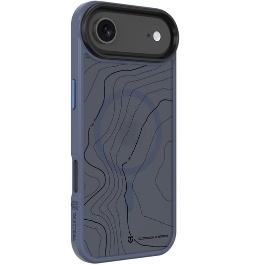 Apple iPhone Air (2025), Műanyag hátlap védőtok + szilikon keret, közepesen ütésálló, Magsafe kompatibilis, térkép minta, Tactical MagForce Hyperstealth Sika, áttetsző/sötétkék