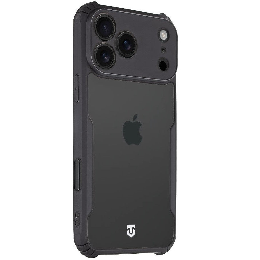 Apple iPhone 17 Pro Max, Szilikon tok, közepesen ütésálló, légpárnás sarok, Tactical Quantum Stealth, átlátszó/fekete