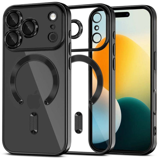 Apple iPhone 17 Pro Max, Műanyag hátlap védőtok + szilikon keret, közepesen ütésálló, Magsafe töltővel kompatibilis, fényes keret, Magflex Magsafe, átlátszó/fekete