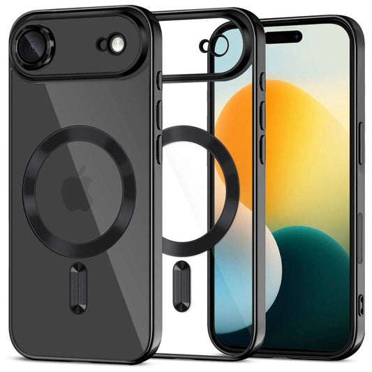 Apple iPhone Air (2025), Műanyag hátlap védőtok + szilikon keret, közepesen ütésálló, Magsafe töltővel kompatibilis, fényes keret, Magflex Magsafe, átlátszó/fekete