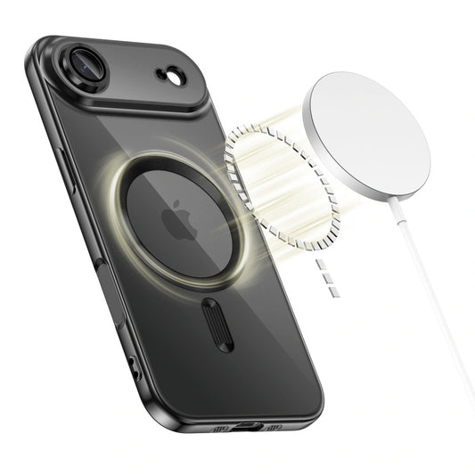 Apple iPhone Air (2025), Műanyag hátlap védőtok + szilikon keret, közepesen ütésálló, Magsafe töltővel kompatibilis, fényes keret, Magflex Magsafe, átlátszó/fekete