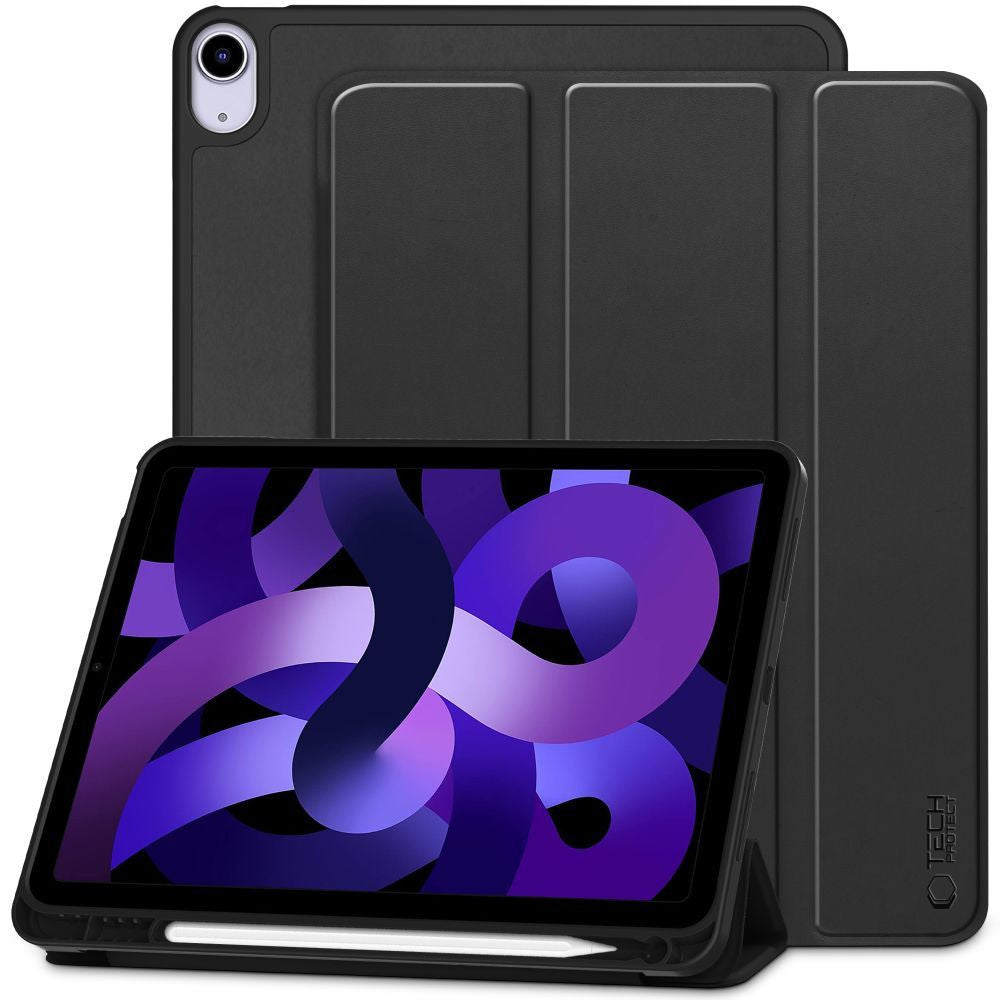 Apple iPad Air (2020 / 2022) / iPad Air 11 (2024 / 2025), mappa tok, közepesen ütésálló, érintőceruza tartó, érintőceruza nélkül, Smart Case, TP SC Pen Holder, fekete – iPad Air 10.9" (2020/2022) és 11" (2024/2025) tok a Tech Protect kínálatából | Domshop