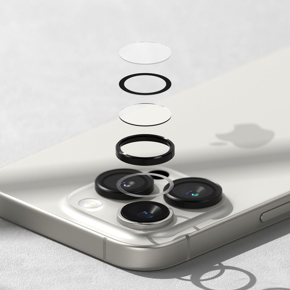 Apple iPhone 16 Pro / 16 Pro Max, Kamera lencsevédő fólia, ütésálló fólia, Tempered Glass (edzett üveg), alumínium keret, Ringke Camera Frame Protector, fekete – a Ringke kínálatából | Domshop